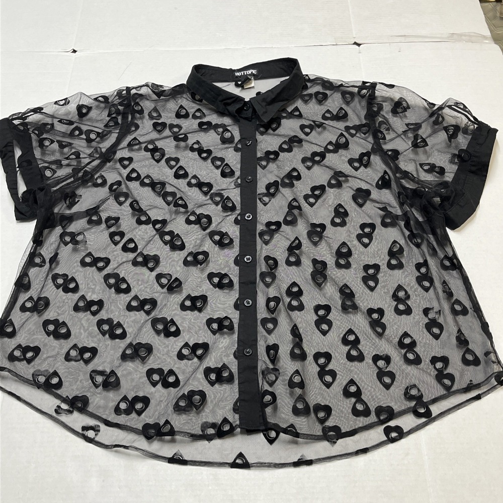 Hot Topic Blouse Black Sheer Burnout Velvet Heart Size 4 Whimsigoth Grunge - Picture 7 of 9